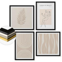 WANDBILDER 4er-Set - 50x50 cm & 40x60 cm Schwarzer Rahmen - Abstrakte Boho-Dekorationen - Schwarz, Kunststoff (50/50cm) - ArtPrintCave