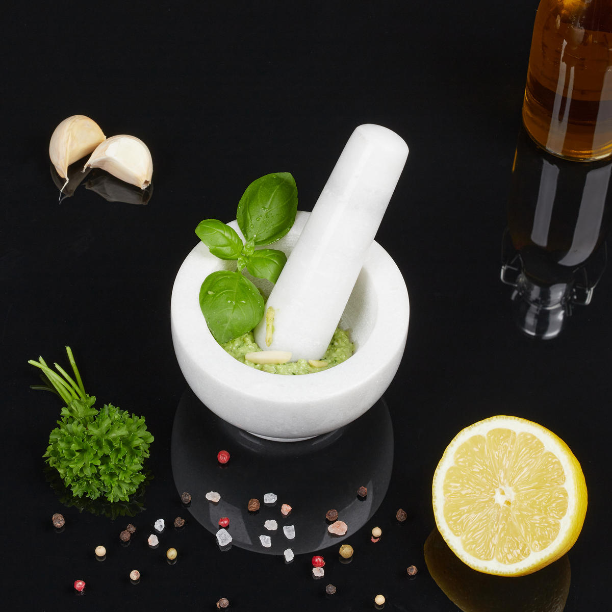 MÖRSER - Weiß, Stein (10/6/10cm) - Relaxdays