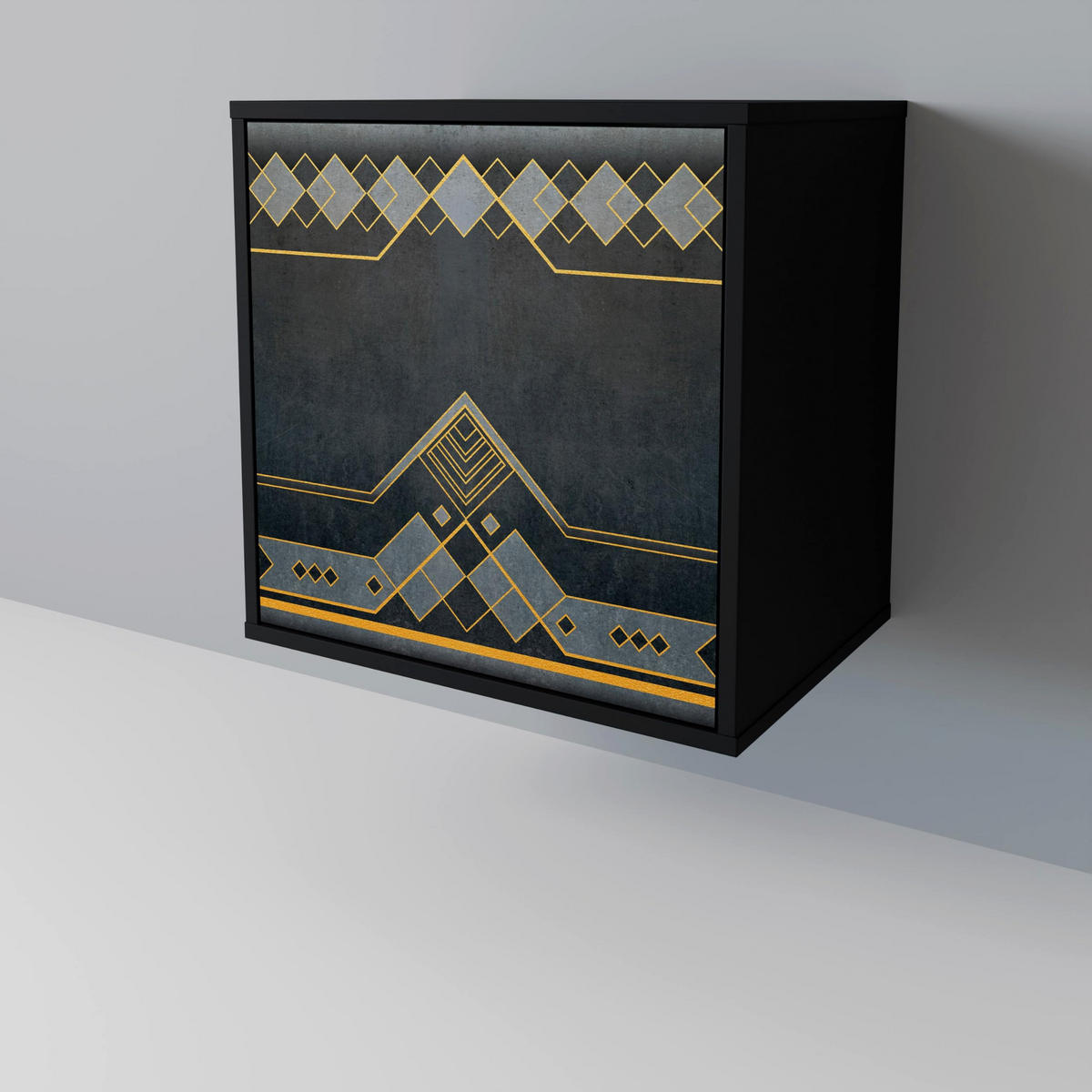 SIDEBOARD ROYAL ORDINARINESS, Schwarz, 57,5x42x72,5 cm, Schwarze Metallfüße - Multicolor/Schwarz, Holzwerkstoff/Metall (57.5/72.5/42cm) - SpaceRebels
