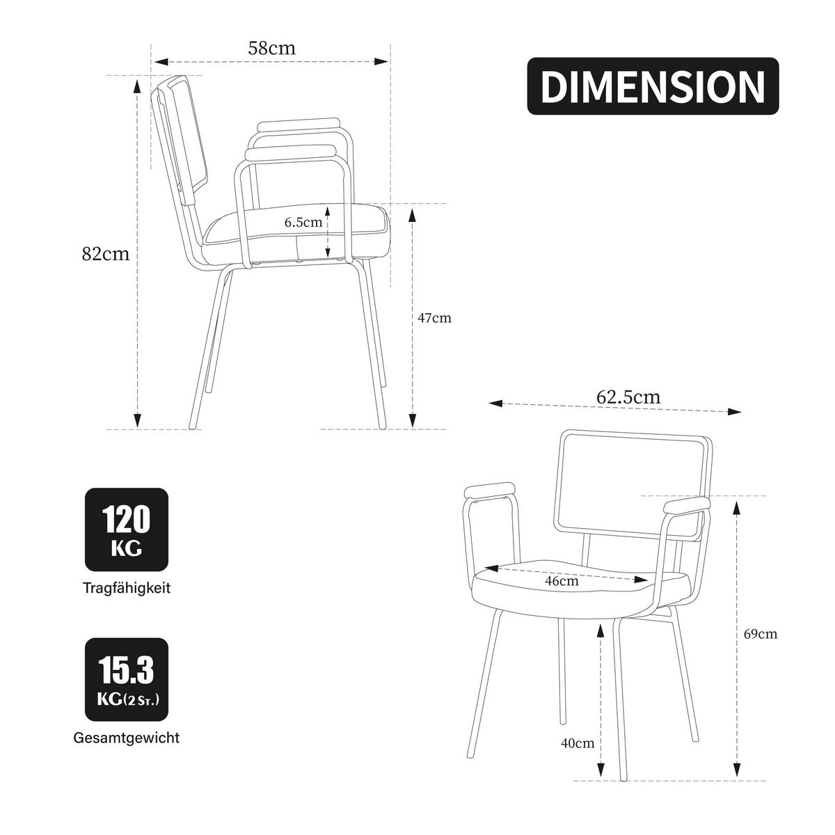 ARMLEHNENSTUHL 2er Set Esszimmerstuhl,PU,Braun - Braun, Textil (62.5/82/58cm) - LVHOM