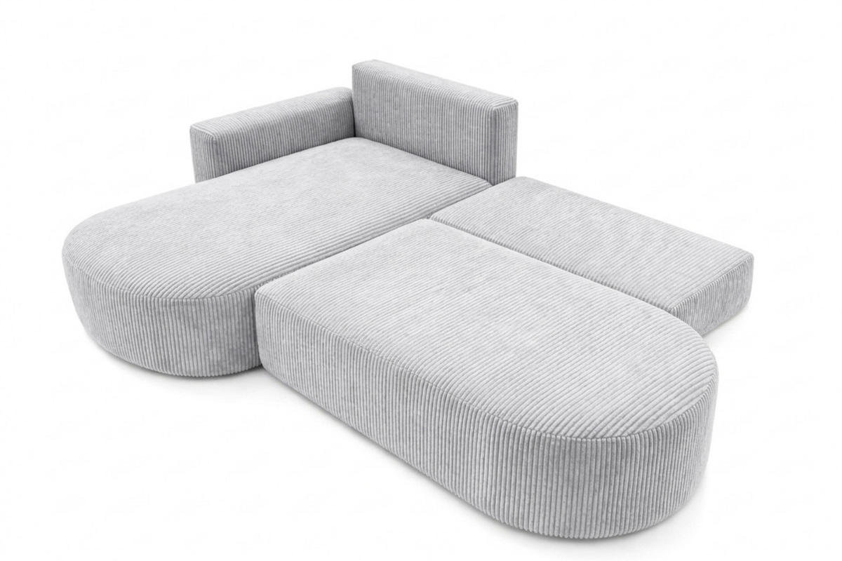 ECKSOFA Mit Schlaffunktion Und Bettkasten, Cordstoff Poso, Hellgrau, Links, ROUND ONE OPEN XL - Hellgrau, Holz (262/175cm) - Kaiser Möbel