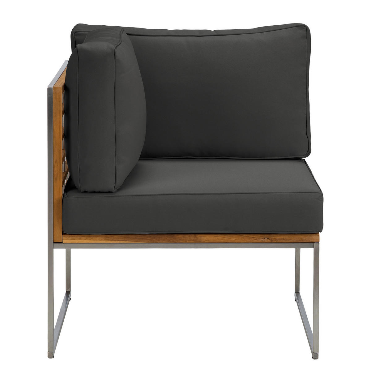 LOUNGEECKE - Webstoff / Teak massiv - Anthrazit, Holz/Textil (70/74/70cm) - home24