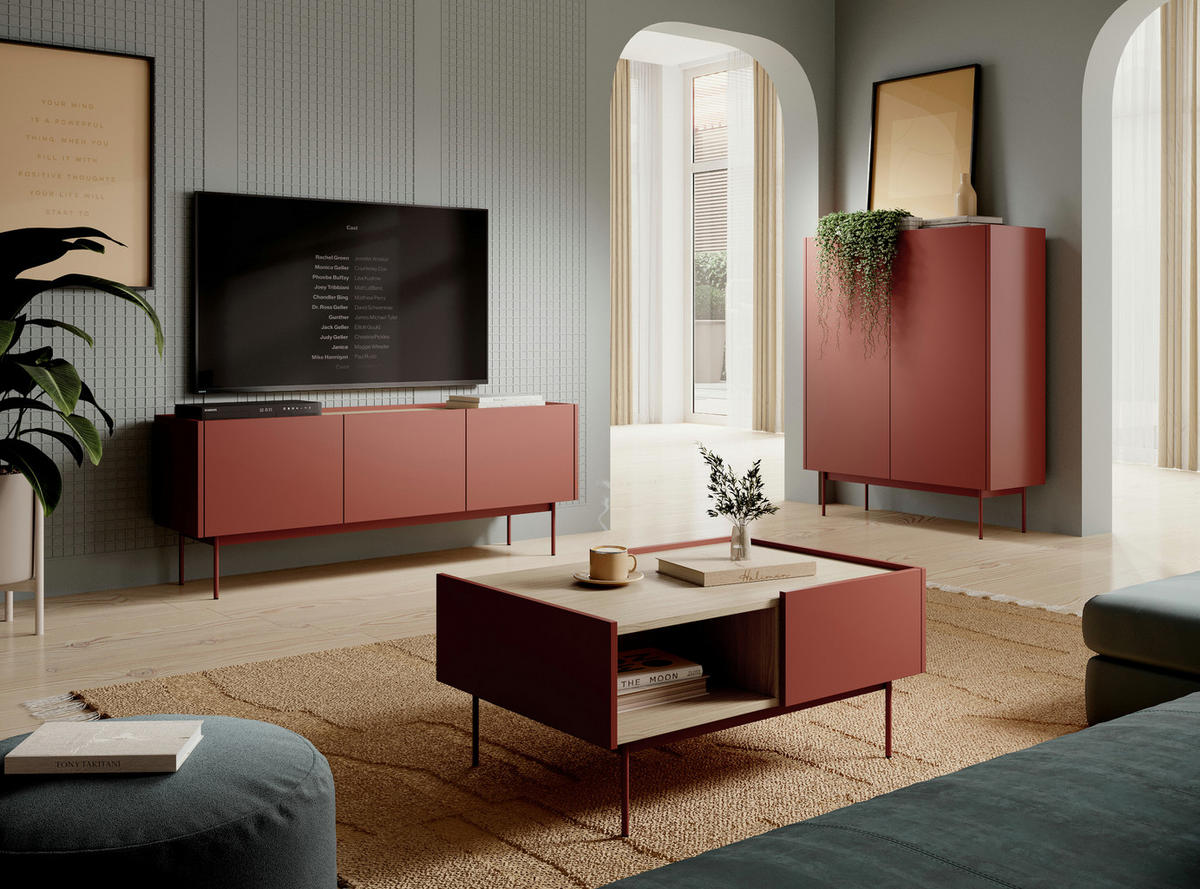SIDEBOARD KELOWNA KOM2-2D System der leisen Schließung der Fronten, Rot - Rot, Holzwerkstoff/Kunststoff (97/122/37cm) - Komodee