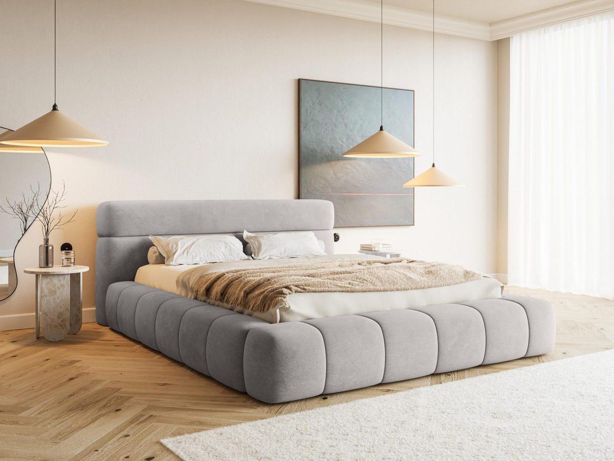 POLSTERBETT Nuuk 200x200 cm, Silber - Grau, Textil (200/200cm) - Fedve