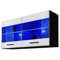 HÄNGEVITRINE SAVONA, Weiss, LED Blau - Schwarz/Weiß, Glas/Holzwerkstoff (100/50/27.2cm) - Komodee
