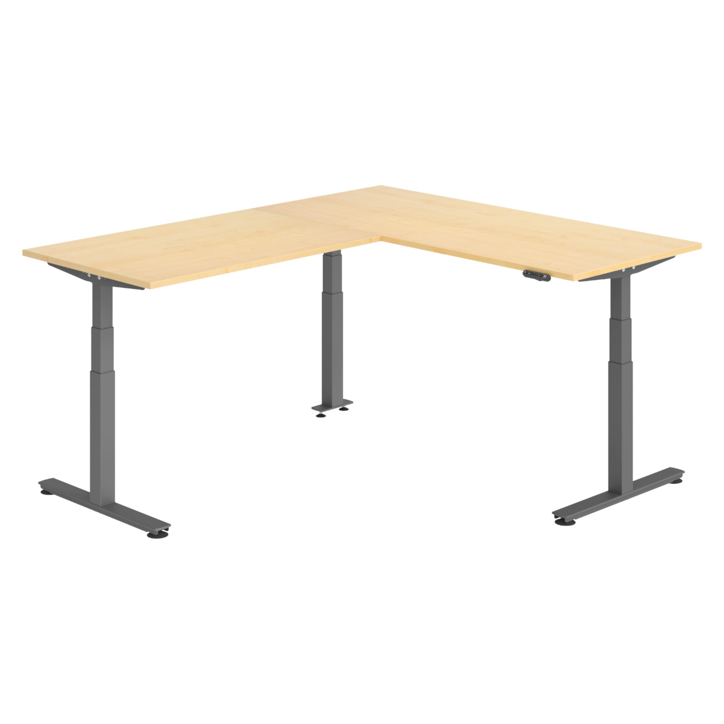 ECKSCHREIBTISCH elektrisch höhenverstellbar L-Form 220/180/74 cm in Ahornfarben/Graphitfarben - Ahornfarben/Graphitfarben, Holzwerkstoff (220/180/74cm) - bümö