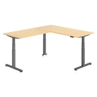 ECKSCHREIBTISCH elektrisch höhenverstellbar L-Form 220/180/74 cm in Ahornfarben/Graphitfarben - Ahornfarben/Graphitfarben, Holzwerkstoff (220/180/74cm) - bümö