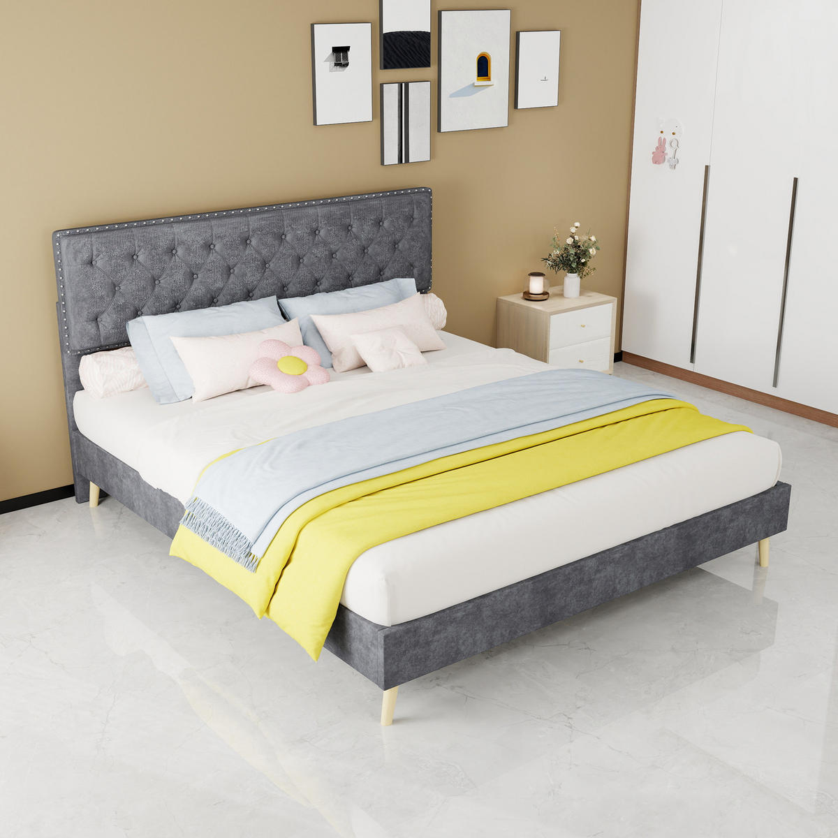 POLSTERBETT 160/200 cm DE-32971 mit Matratze Grau - Grau, Metall (160/200cm) - ComfortXL
