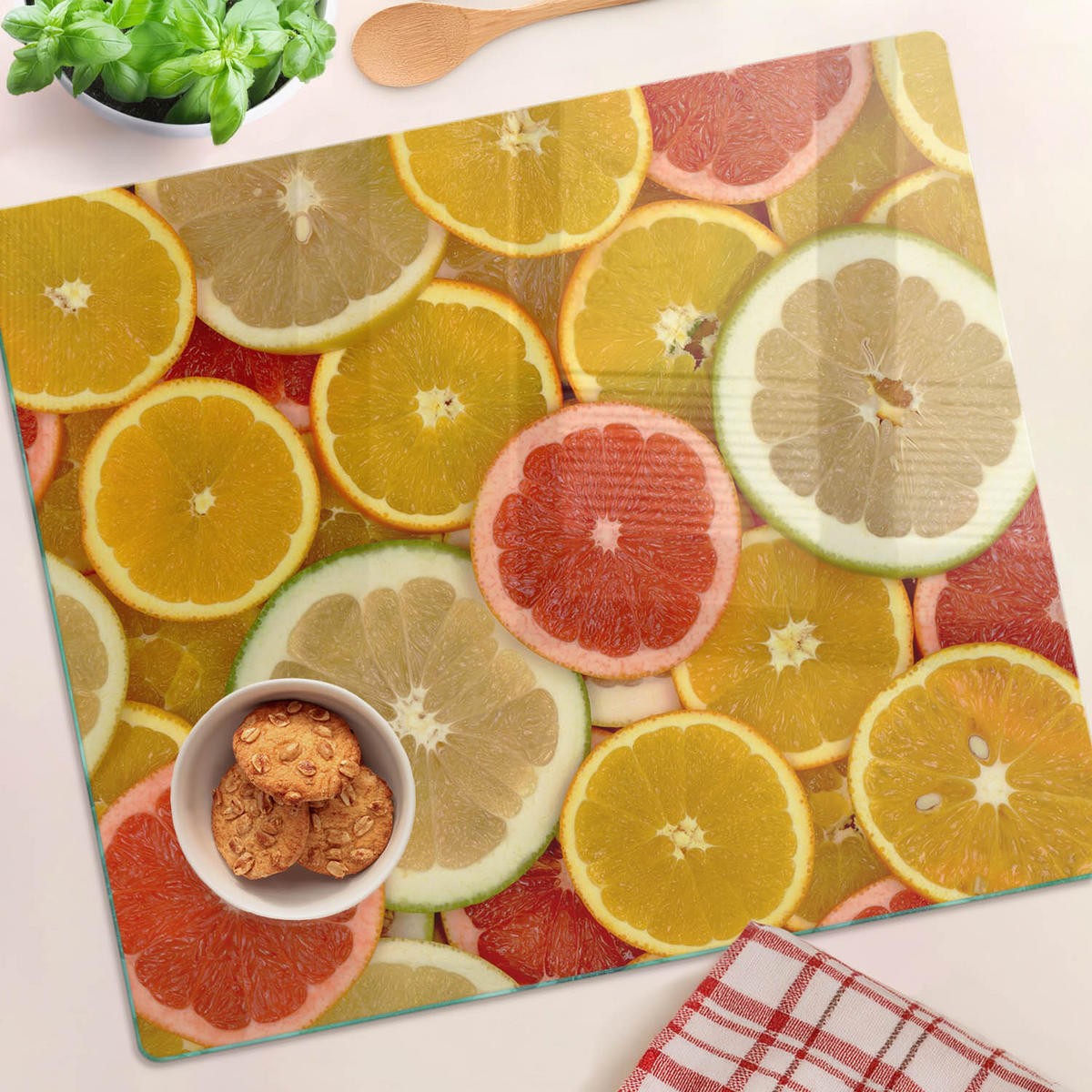 GLASPLATTE 60x52 cm Zitrusfrüchte - Multicolor, Glas (60/0.4/52cm) - TULUP