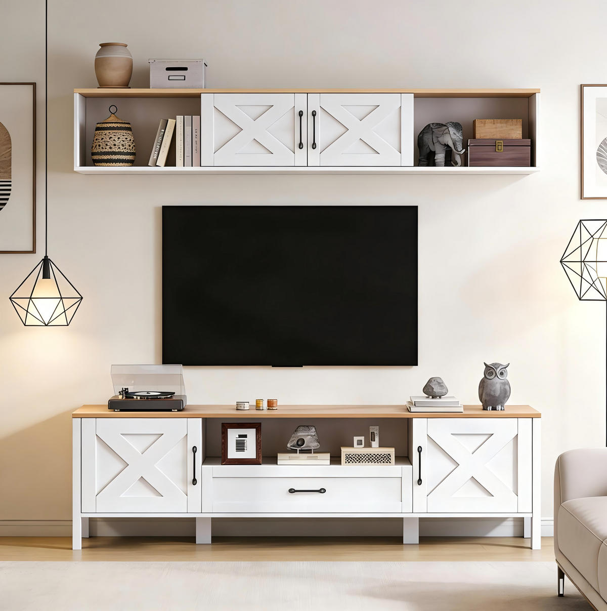 TV WOHNWAND-SET in Weiß mit 4 Schränken für Wohnzimmer, B180/T40/H50 cm - Weiß, Holzwerkstoff/Metall (180/27/30cm) - STILVORA