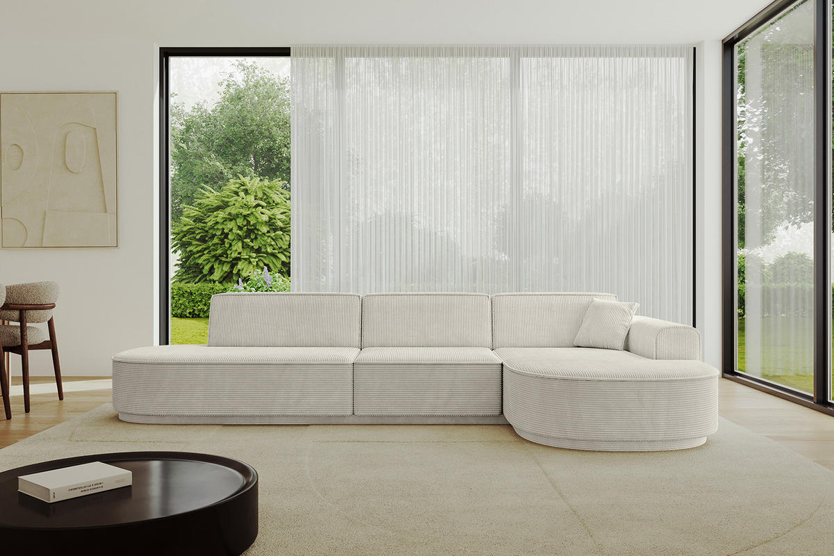 ECKSOFA Ottomane Rechts MARI-L2 - 317x163x81 cm Hellgrau Cord - Hellgrau/Schwarz, Holzwerkstoff/Kunststoff (317/163cm) - ALTDECOR