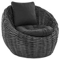 RATTANSTUHL Rattan schwarz Lerici - Schwarz, Naturmaterialien (97/80/55cm) - Beliani