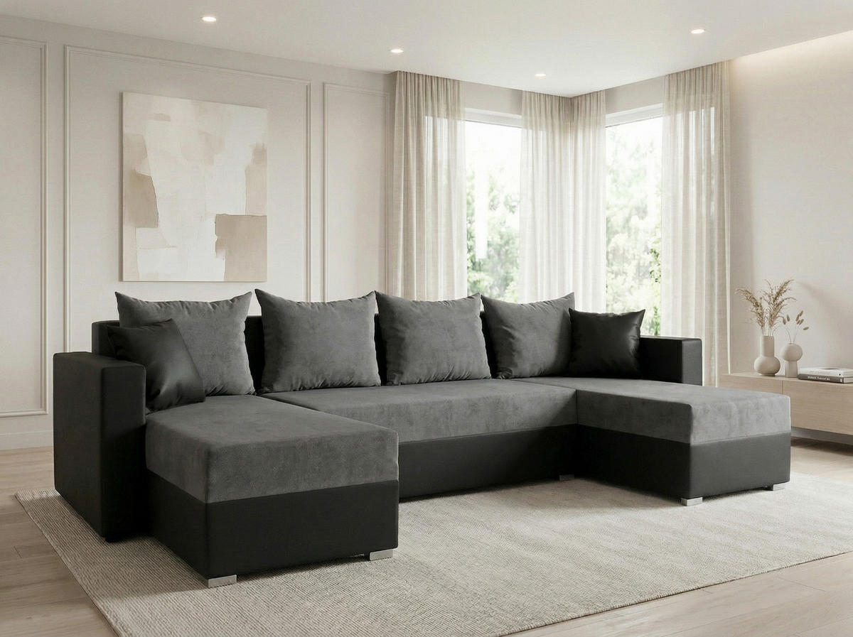 WOHNLANDSCHAFT Beno - Schwarz, Holz/Textil (298/80/142cm) - Sofnet