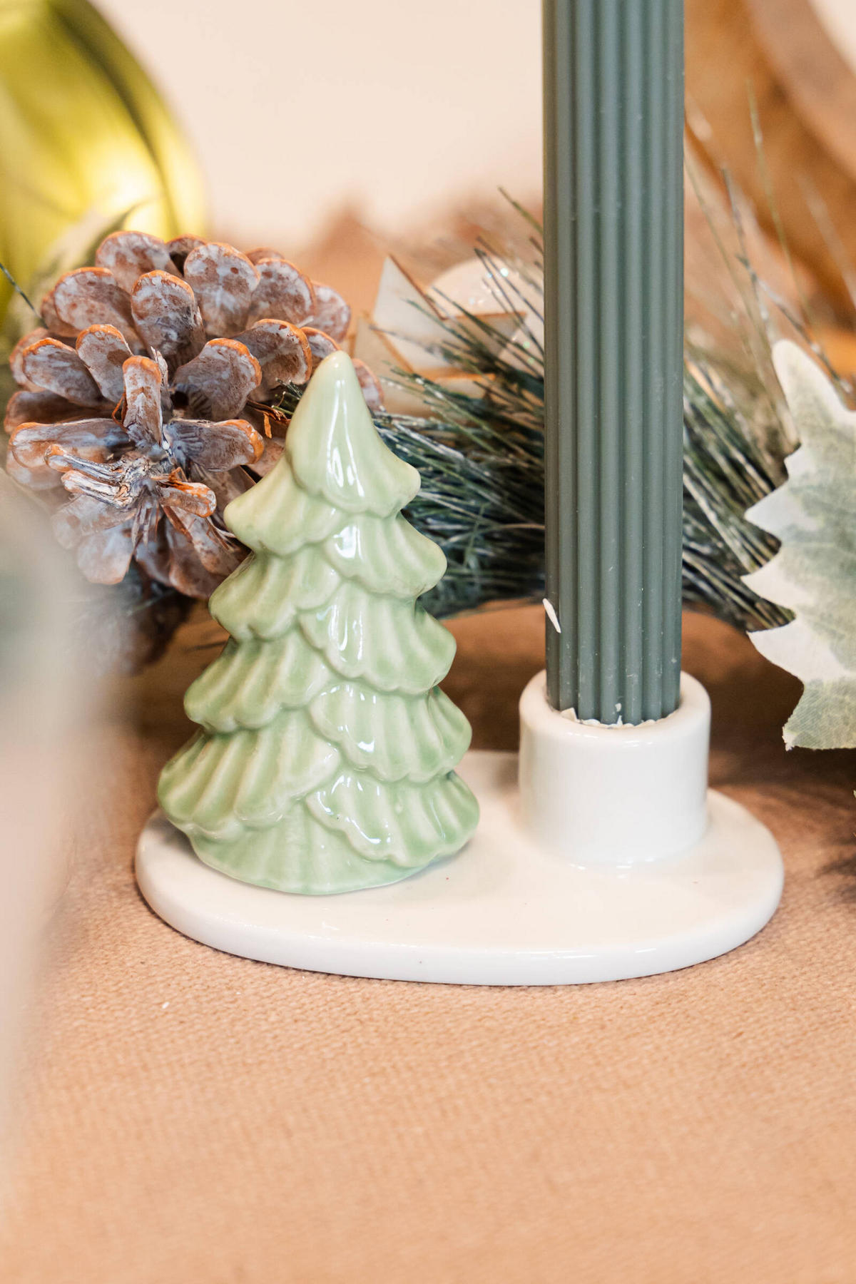 KERZENSTÄNDER Weihnachtsbaum 8 cm - Hellgrün, Keramik (10.4/8.8/6.6cm) - Home Styling Collection