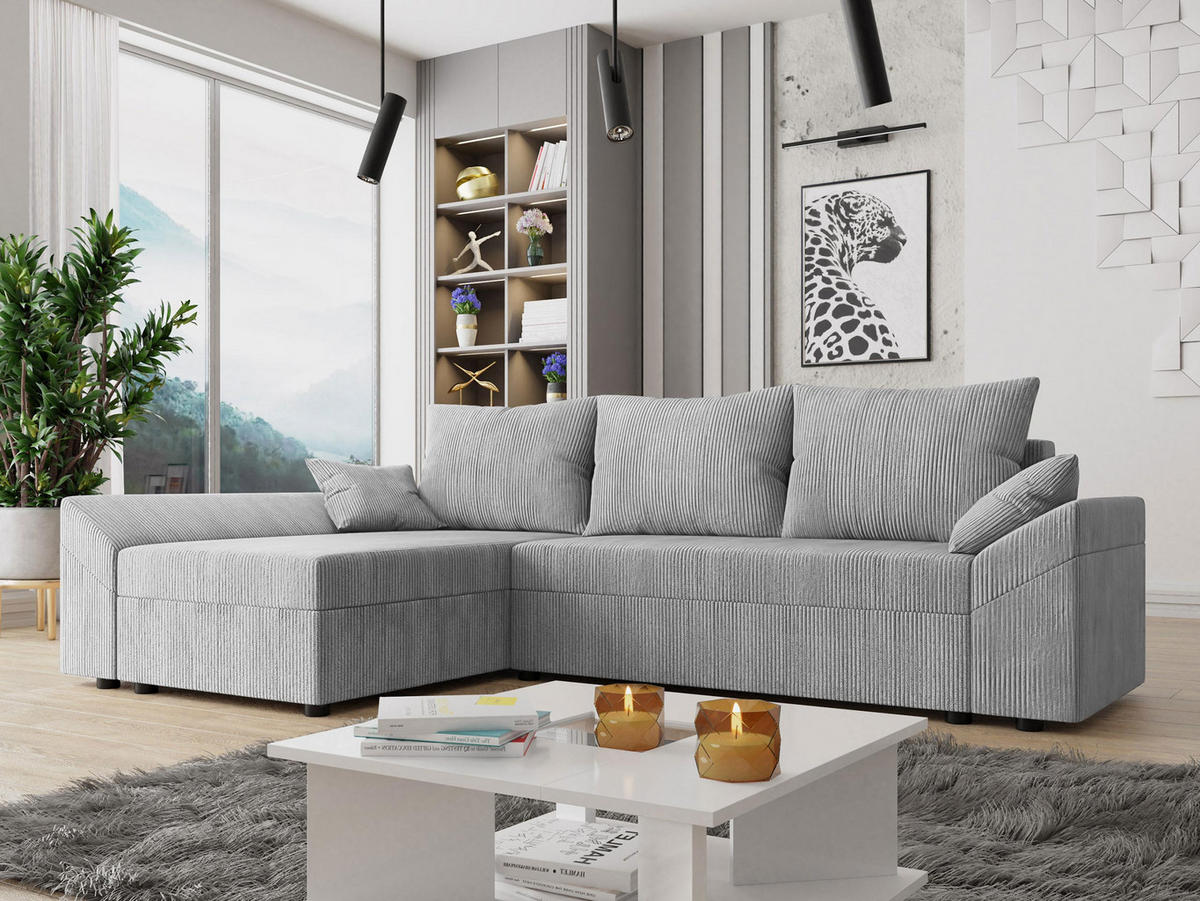 ECKSOFA Dante L Cord - Hellgrau/Schwarz, Holz/Kunststoff (240/140cm) - MIRJAN24