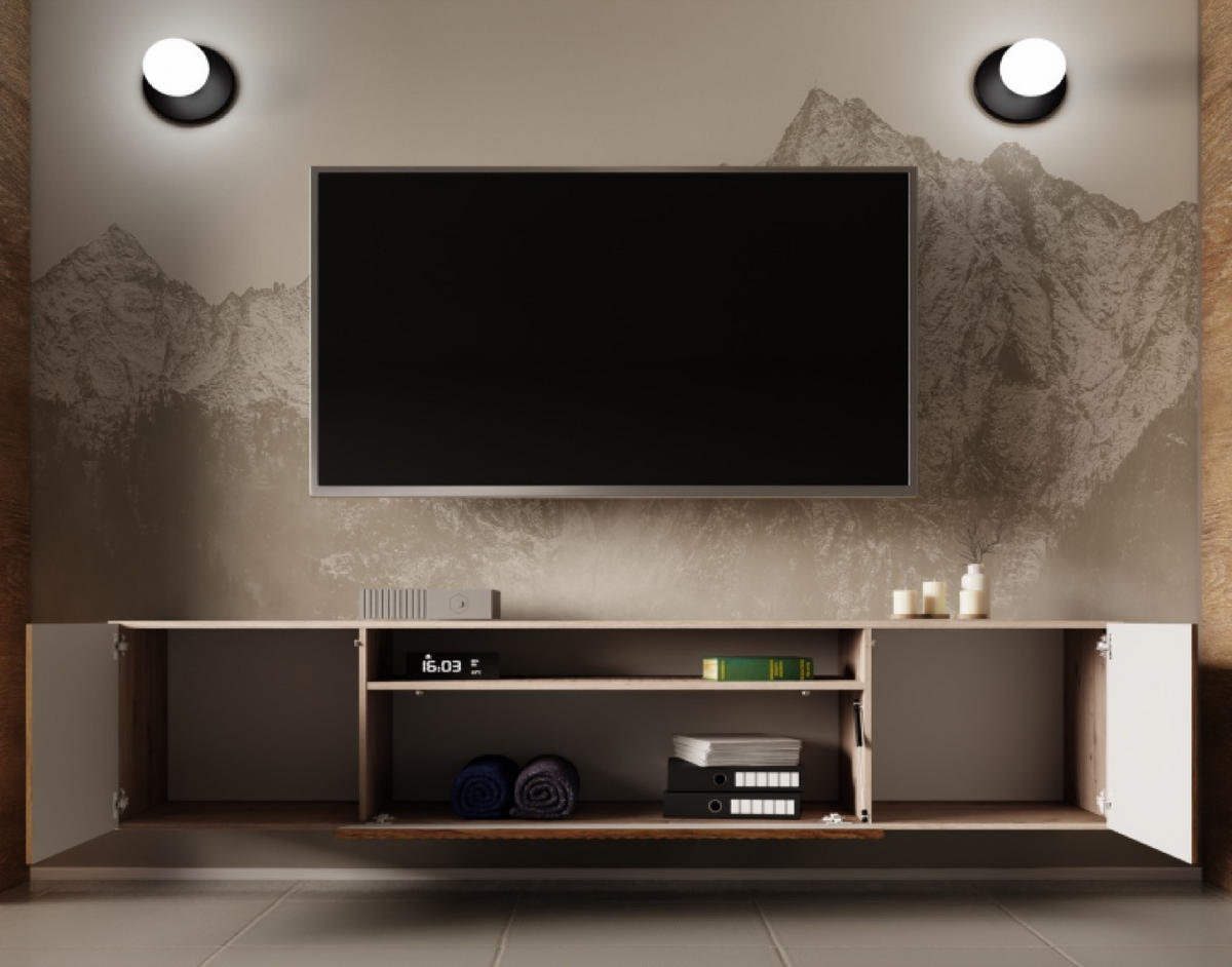 TV-LOWBOARD Artisan+Catania Eiche Hängend Mit Gerillten Fronten - Braun, Holzwerkstoff (200/40/41cm) - Sepro Meble