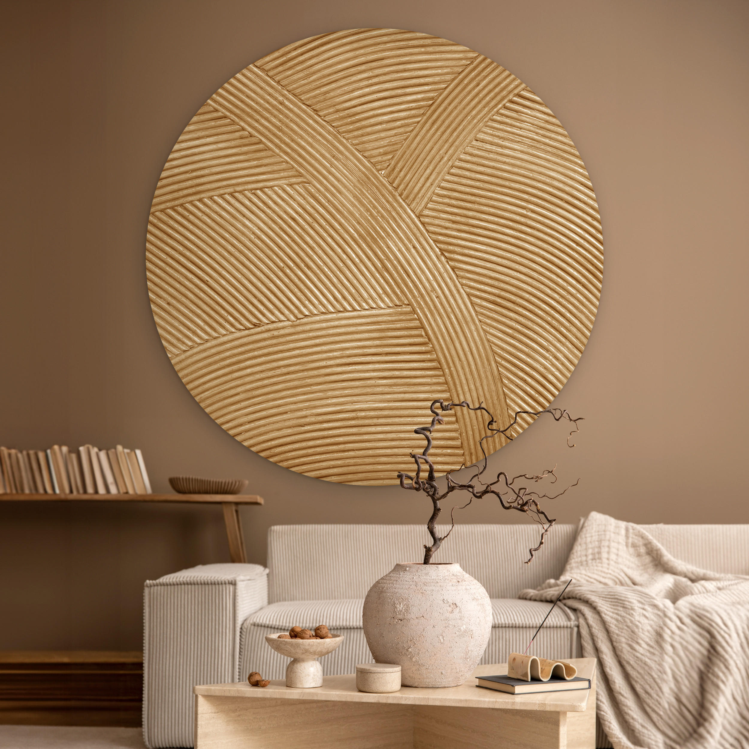 WANDBILD Struktur - Natur - Kunst - Rattan 120x120 cm - Naturfarben, Kunststoff (120/120cm) - MuchoWow
