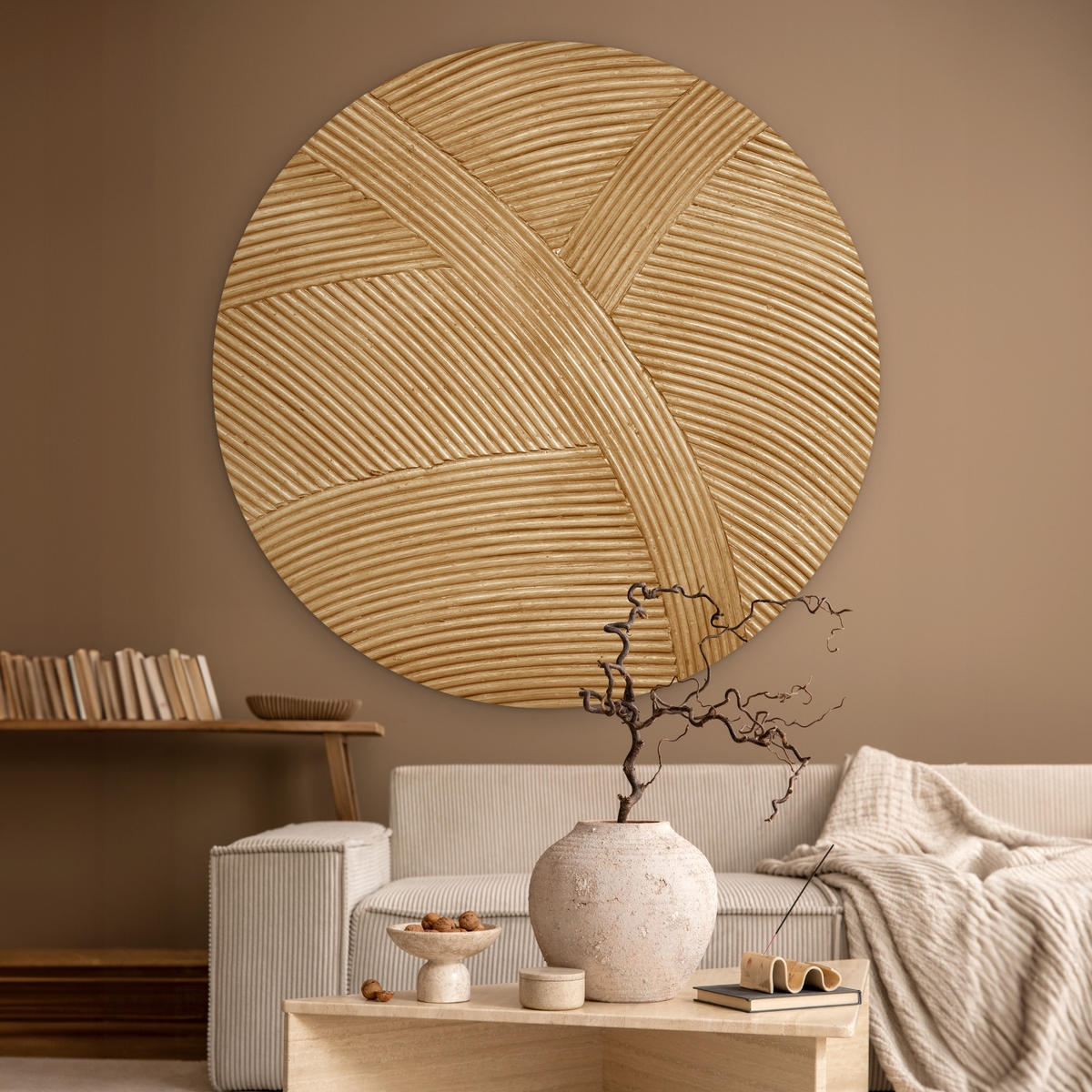 WANDBILD Struktur - Natur - Kunst - Rattan 140x140 cm - Naturfarben, Kunststoff (140/140cm) - MuchoWow