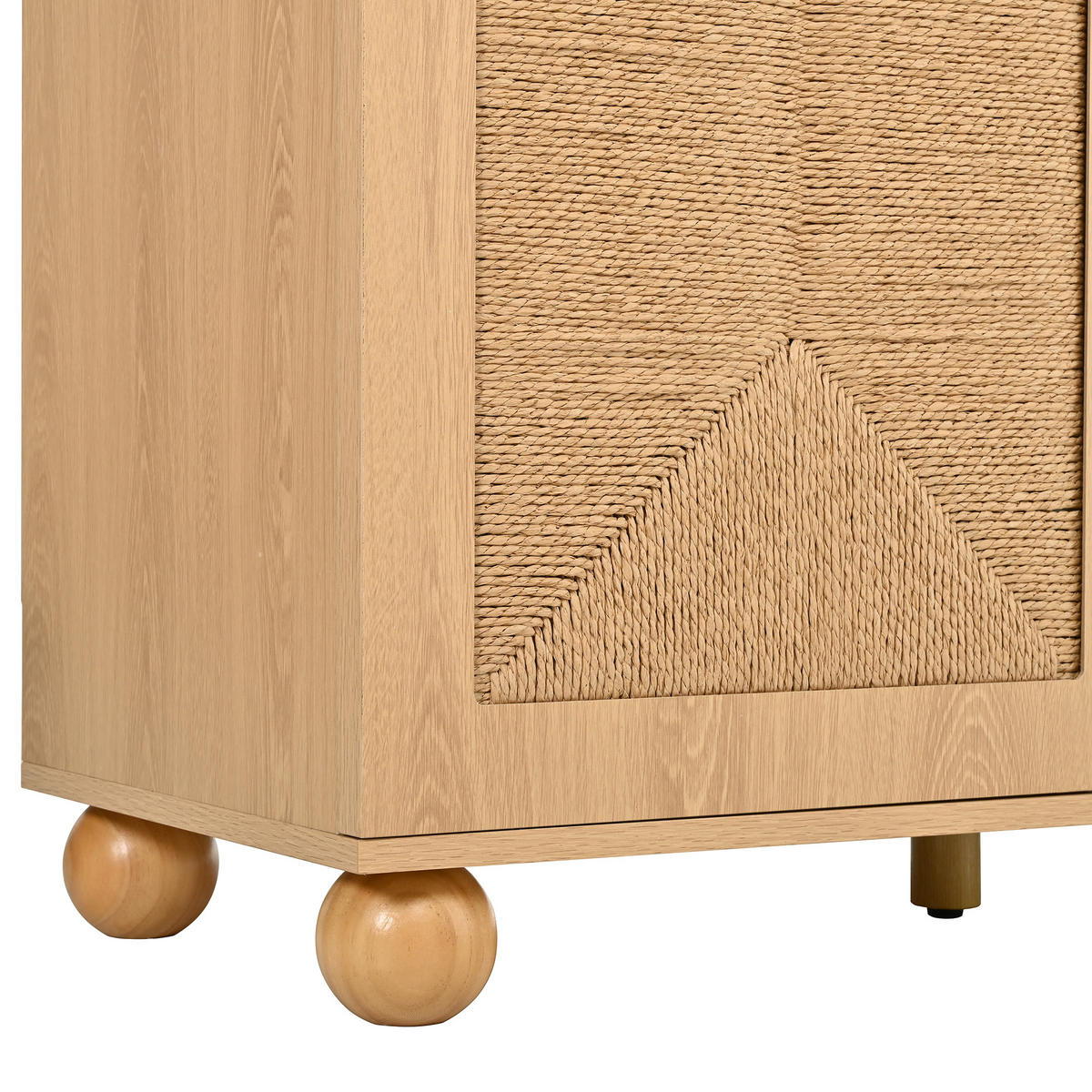 SIDEBOARD Přírodní s výpletem, 2 dvířky a 3 zásuvkami - přírodní, kompozitní dřevo (140/80/40cm) - Urban Meuble