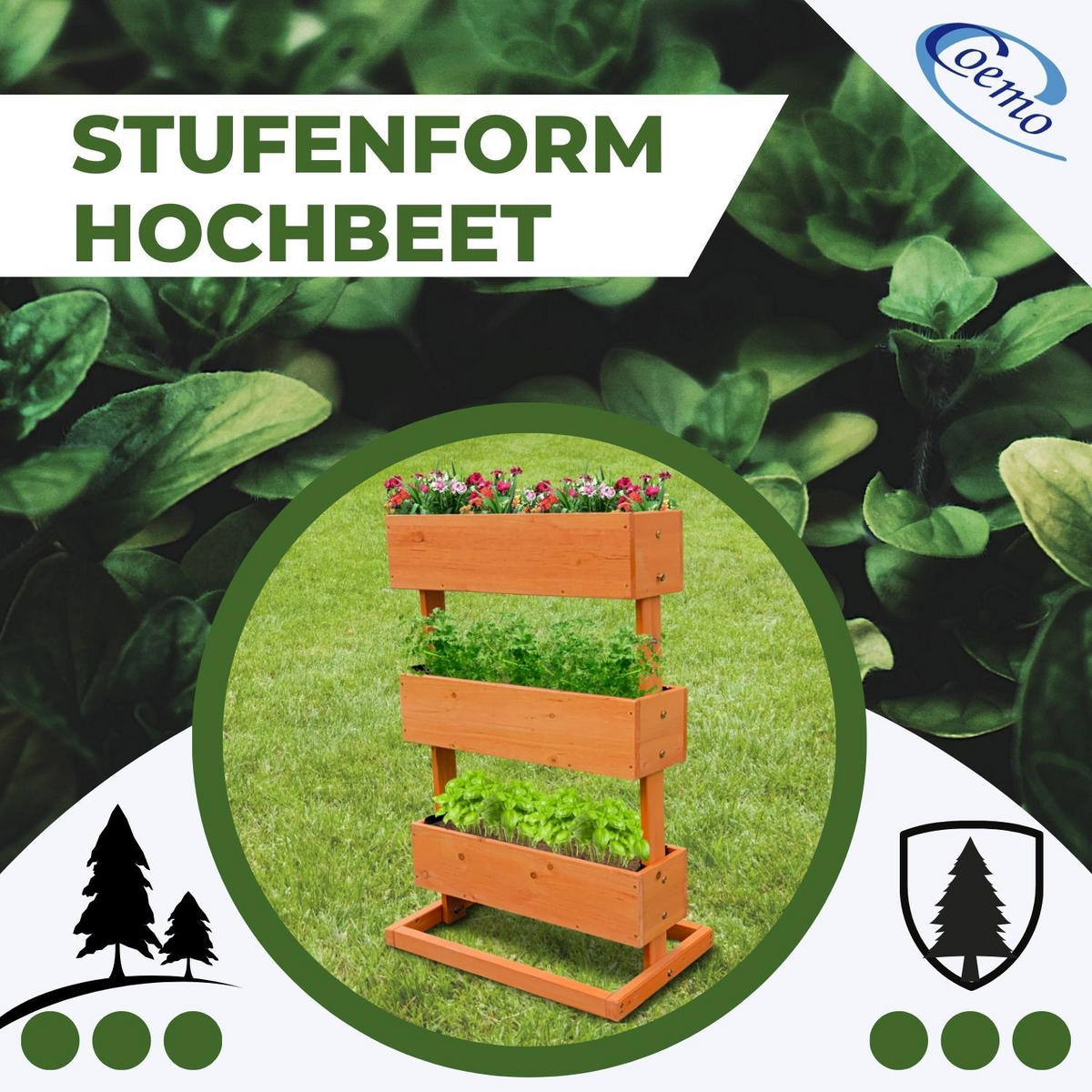 HOCHBEET Kleines Vertikalbeet 3 Etagen inkl. Pflanzfolie 75/30/75 cm - Naturfarben, Holz (30/75/75cm) - Coemo