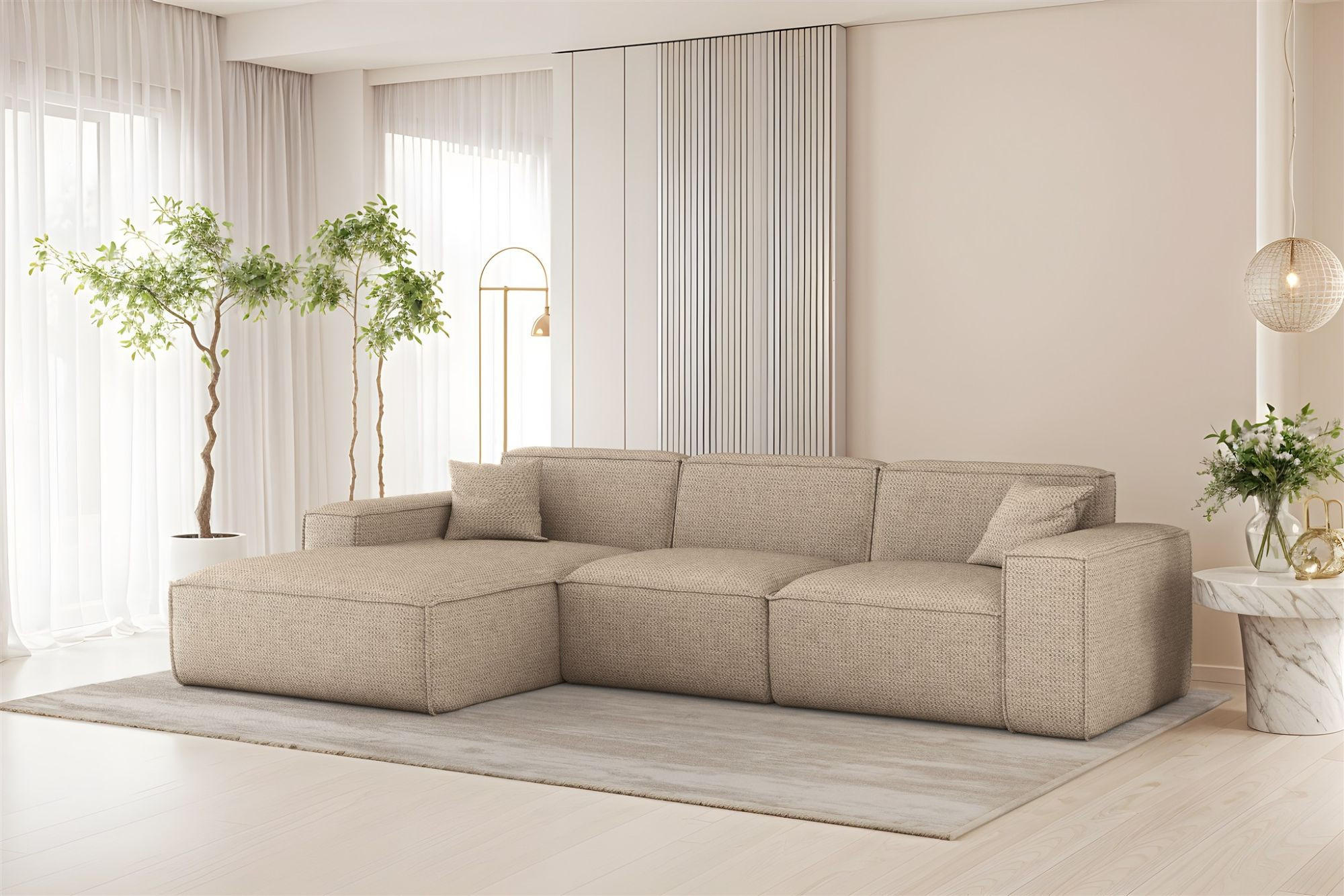 ECKSOFA Celes Premium In Artico - Beige, Holzwerkstoff/Textil (266/165cm) - Fun Möbel