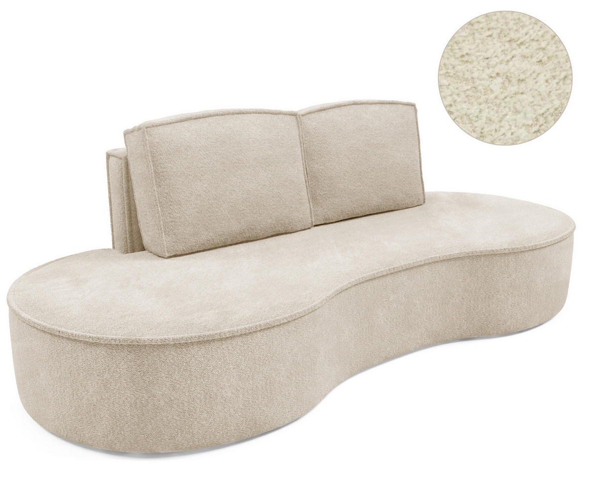 SOFA Molly – Freistehendes halbrundes Designsofa mit zwei eleganten, abnehmbaren RückenKissen, Abriamo Stoff, Größe: 234x101x88 cm, Beige - Sandfarben, Holz/Textil (234/88/101cm) - DomoHome