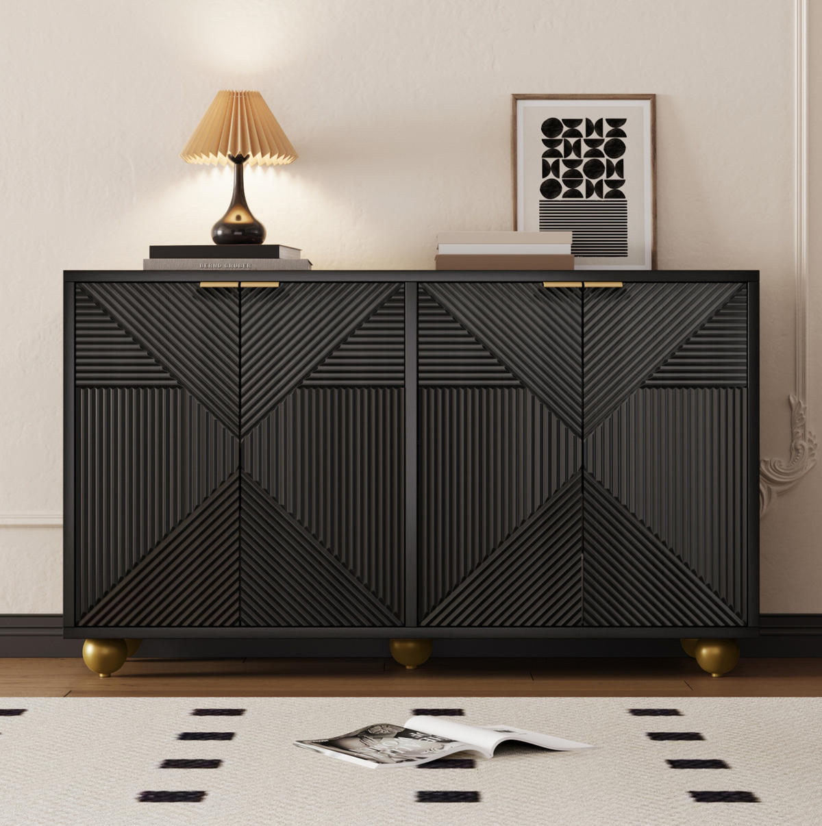 SIDEBOARD 120/35/71,5 cm in Schwarz mit 4 Türen und verstellbaren Innenböden - Schwarz, Holzwerkstoff (120/71.5/35cm) - Flora Grace