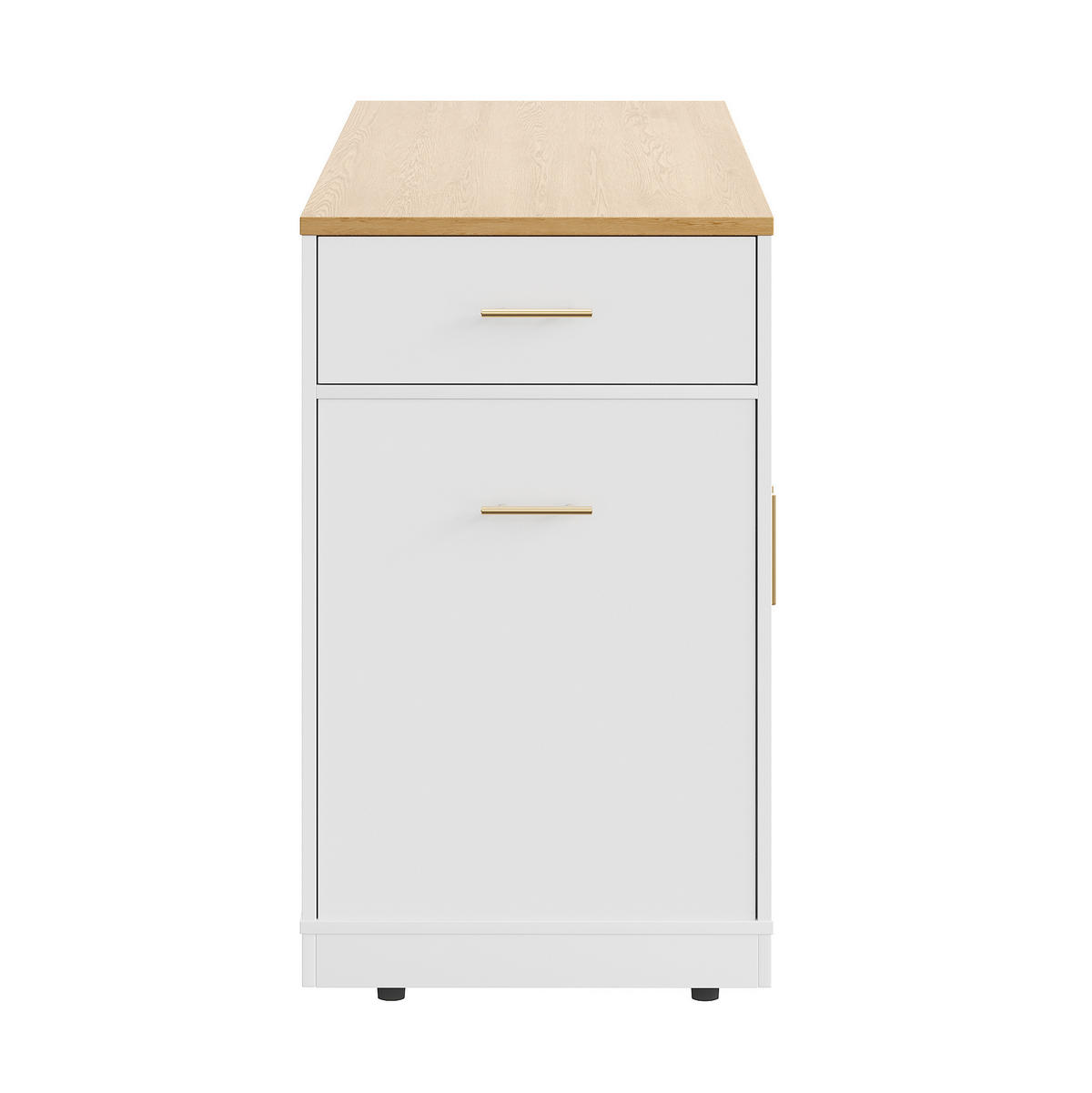KUHINJSKI otok 120/50/92 cm z vrtljivimi kolesi, predalom za odpadke, 2 vrati in 3 predali, Bela - bela, leseni material (120/92/50cm) - Redom