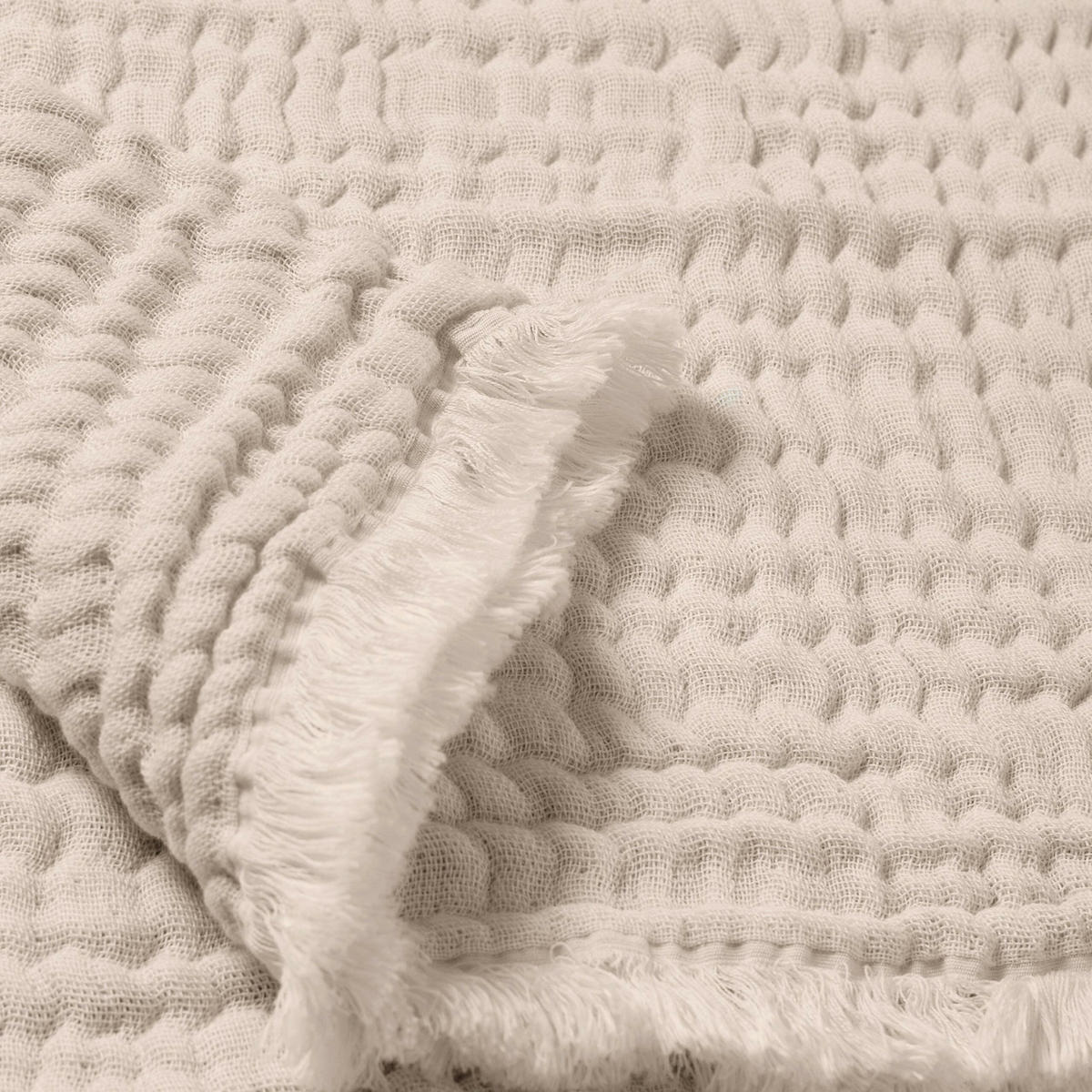 MUSSELINDECKE Beige Fransen - Beige, Textil (80/80cm) - nordic coast company