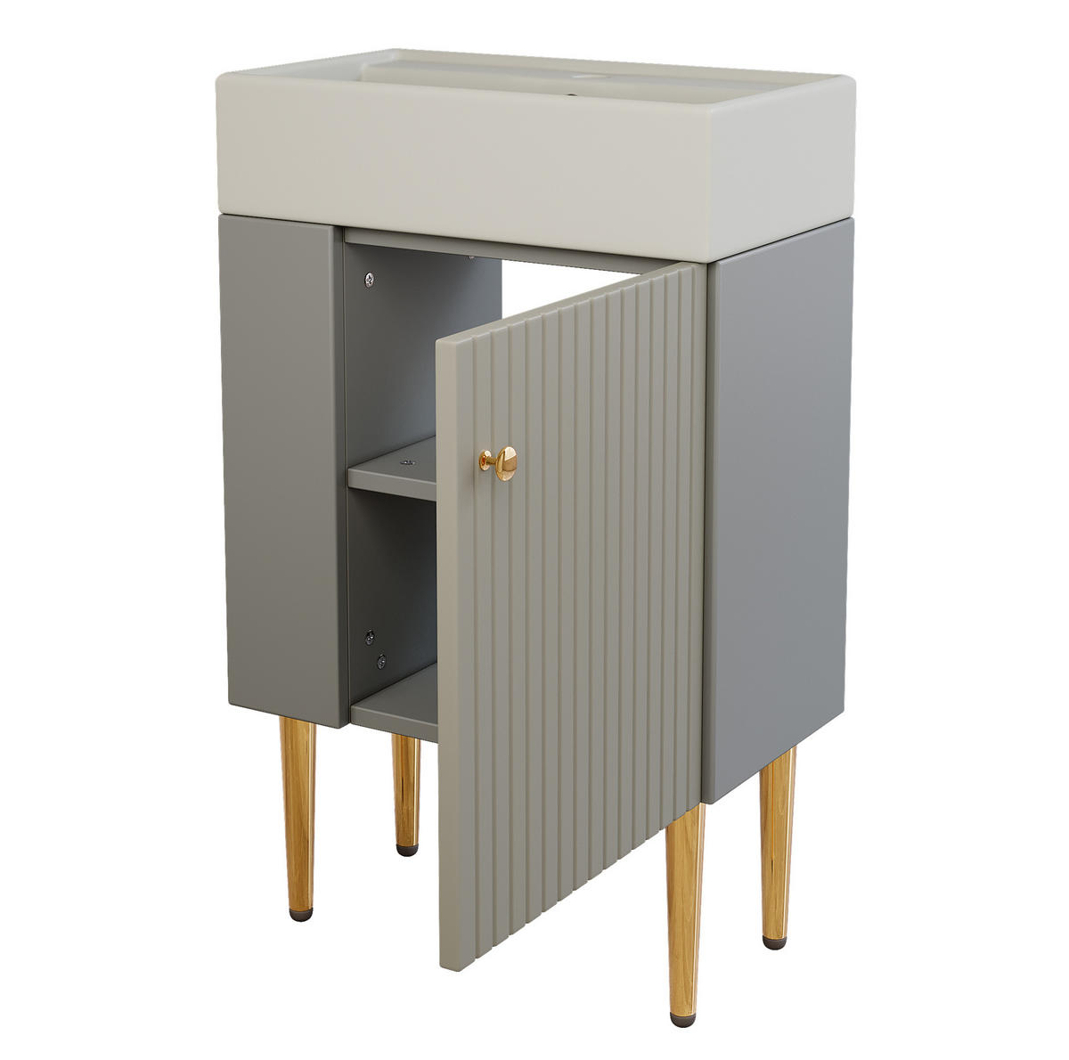 WASCHBECKENSCHRANK mit Ablagefächern Grey/White - Grau, Holzwerkstoff (31/91.5/55cm) - Beauniv