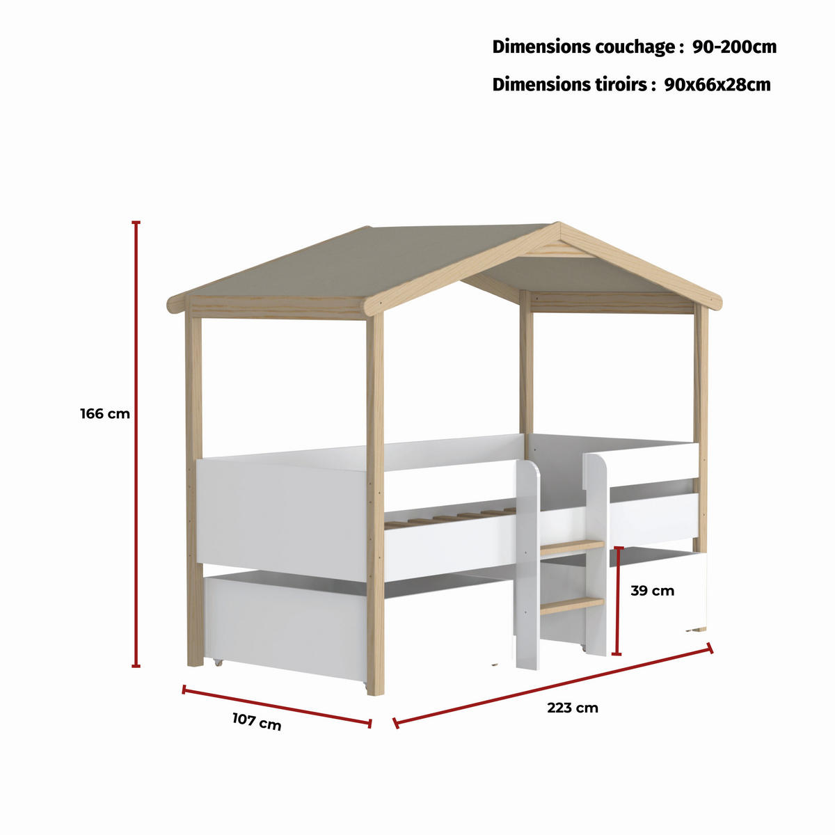 HAUSBETT PILOTI mit 2 Schubladen/ Kinderbett 90x200 - Weiß und naturfarben - Multicolor, Holz (90/200cm) - Weber Industries