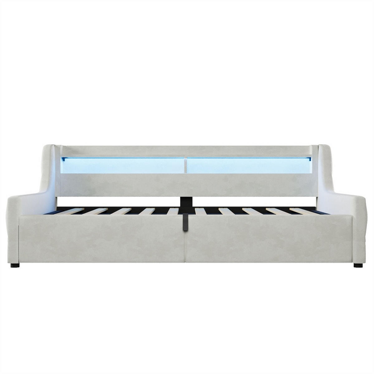 POLSTERBETT 90x200 cm mit Hydraulischem Bettkasten & LED-Beleuchtung - ohne Matratze - Beige - Beige, Textil (90/200cm) - DELFA