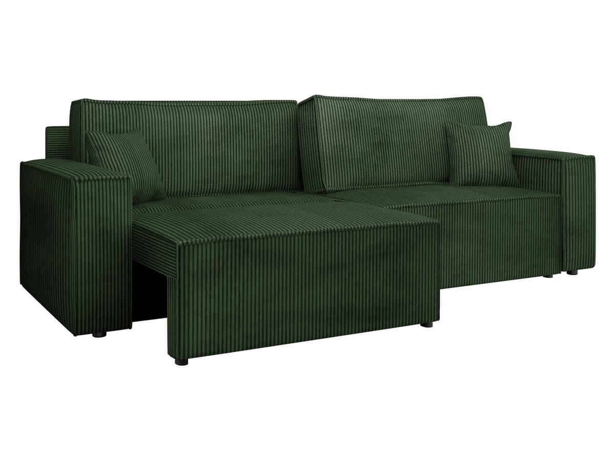 SCHLAFSOFA Karl Cord mit L-Funktion - Schwarz/Grün, Holz/Kunststoff (245/82/139cm) - MIRJAN24