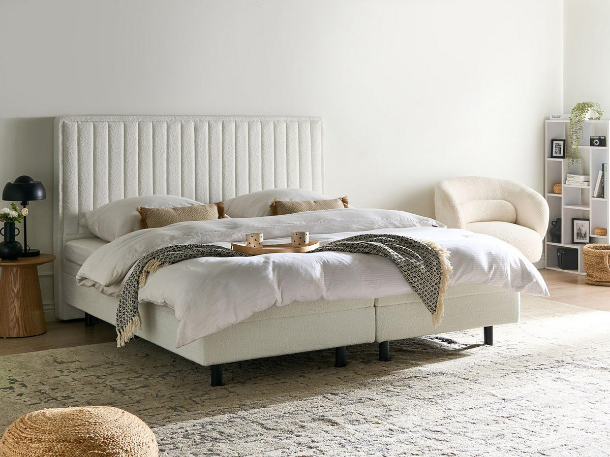 BETT 180/200 cm Cremeweiß Duke II - Schwarz/Weiß, Textil (180/200cm) - Beliani