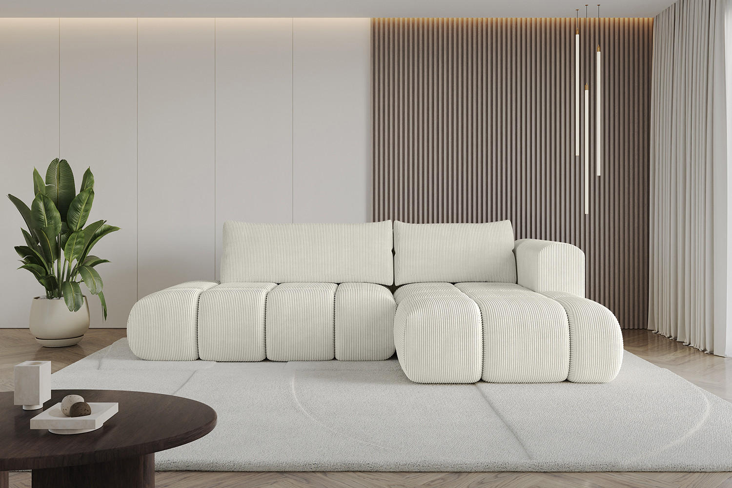 ECKSOFA Ottomane Rechts CLOUD-L 280x185x90 Hellgrau Cord - Hellgrau, Holzwerkstoff/Kunststoff (185/280cm) - ALTDECOR