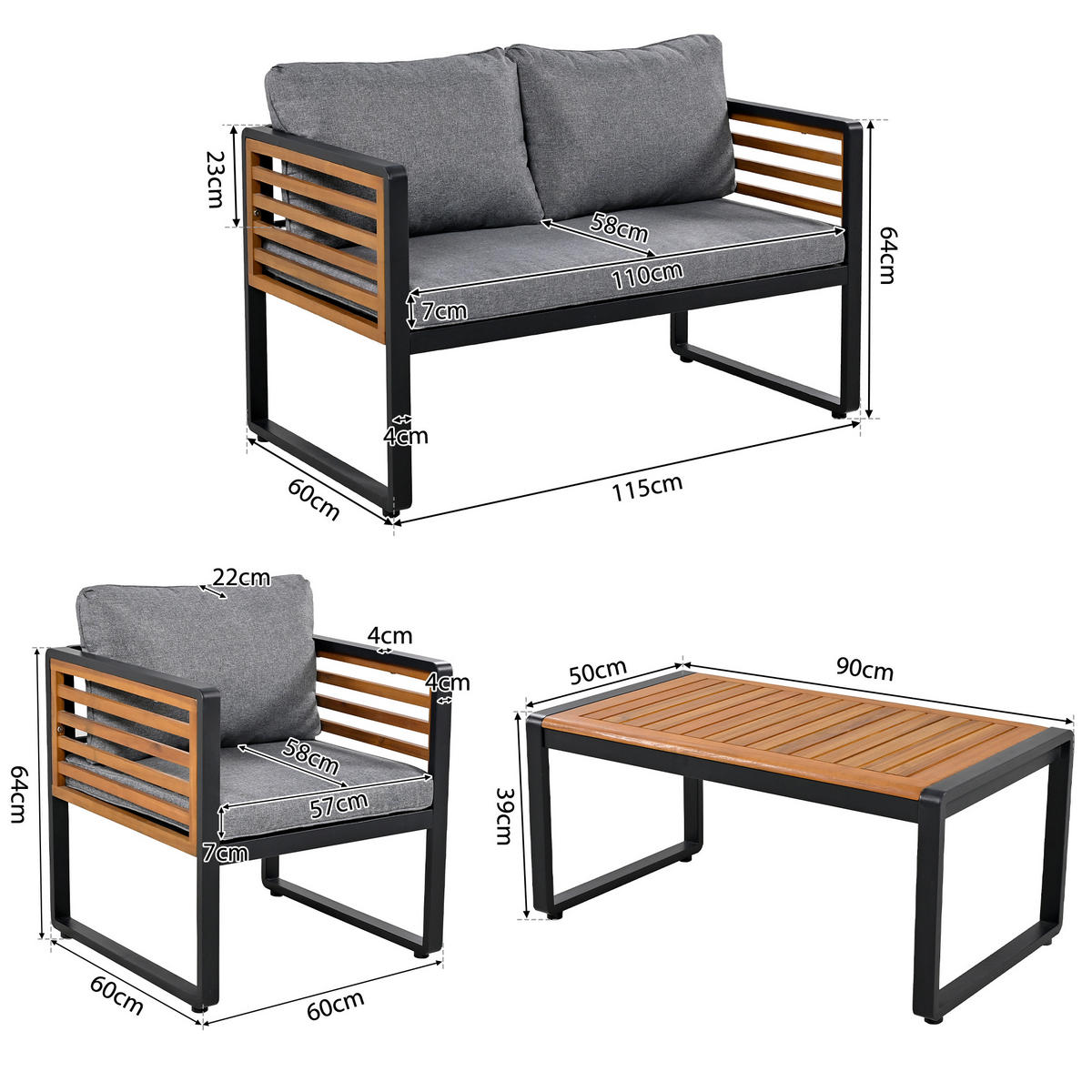 ESSGRUPPE 8-tlg. Grau 2x Sofa 4x Stühle 2x Tisch - Grau, Metall - FLIEKS