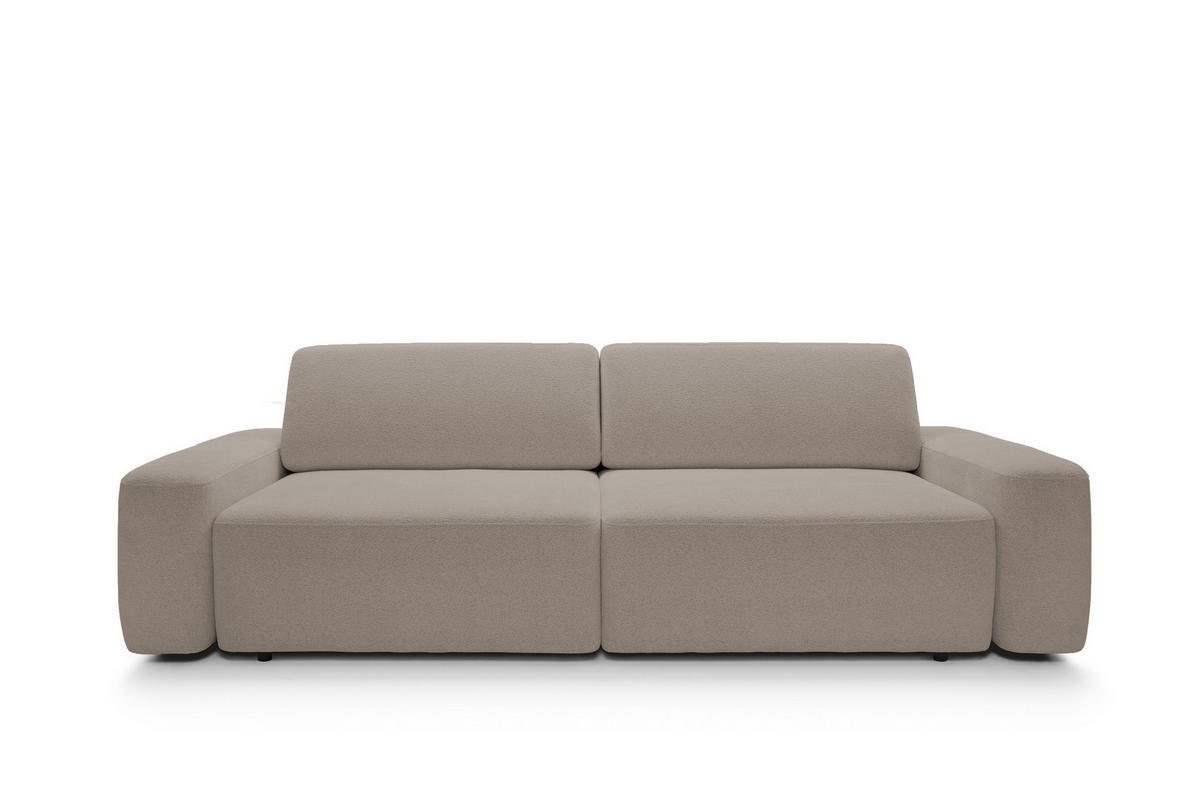 SOFA 4-Sitzer freistehend, Bettzeugcontainer, Polsterung aus PUR-Schaum, Stoff Raven, Schlaffunktion: 120x200 cm, Größe: 257x82x105 cm, Cappucino - Hellbraun, Holz/Textil (257/82/105cm) - DomoHome