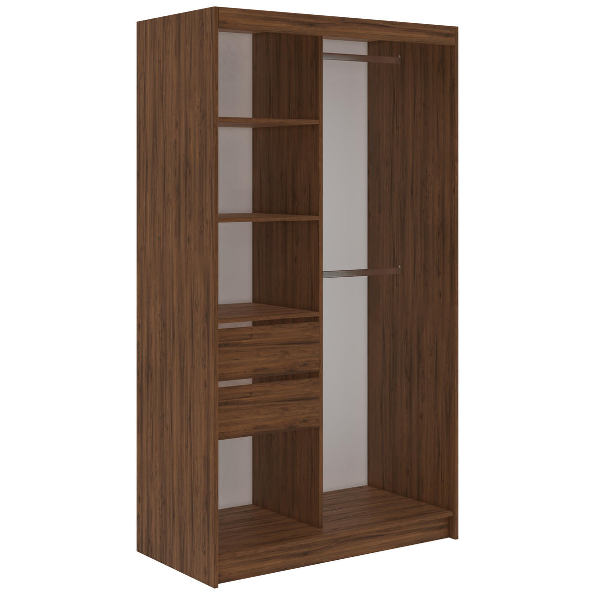 SCHWEBETÜRENSCHRANK mit Schubladen 120 - SKORIA - Warmia Walnuss mit Spiegel - Walnussfarben/Alufarben, Holzwerkstoff/Metall (120/216/61cm) - MKS