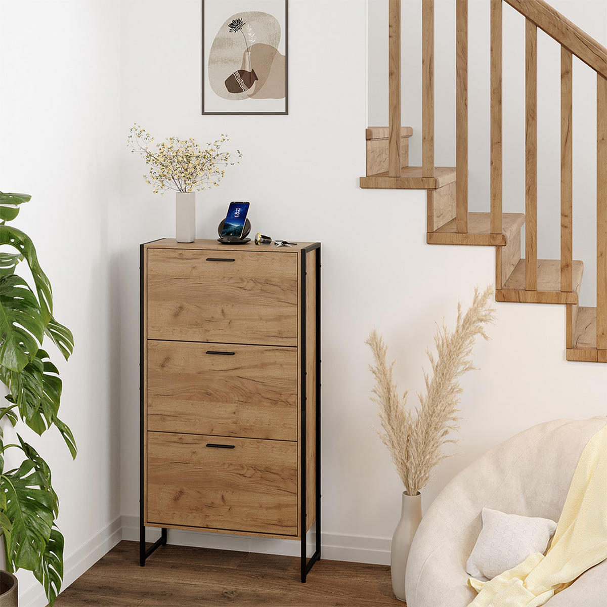 BOTNÍK NA BOTY Folda Dub Goldkraft/černá - černá/barva dubu, kompozitní dřevo (63/119/23.5cm) - Vicco