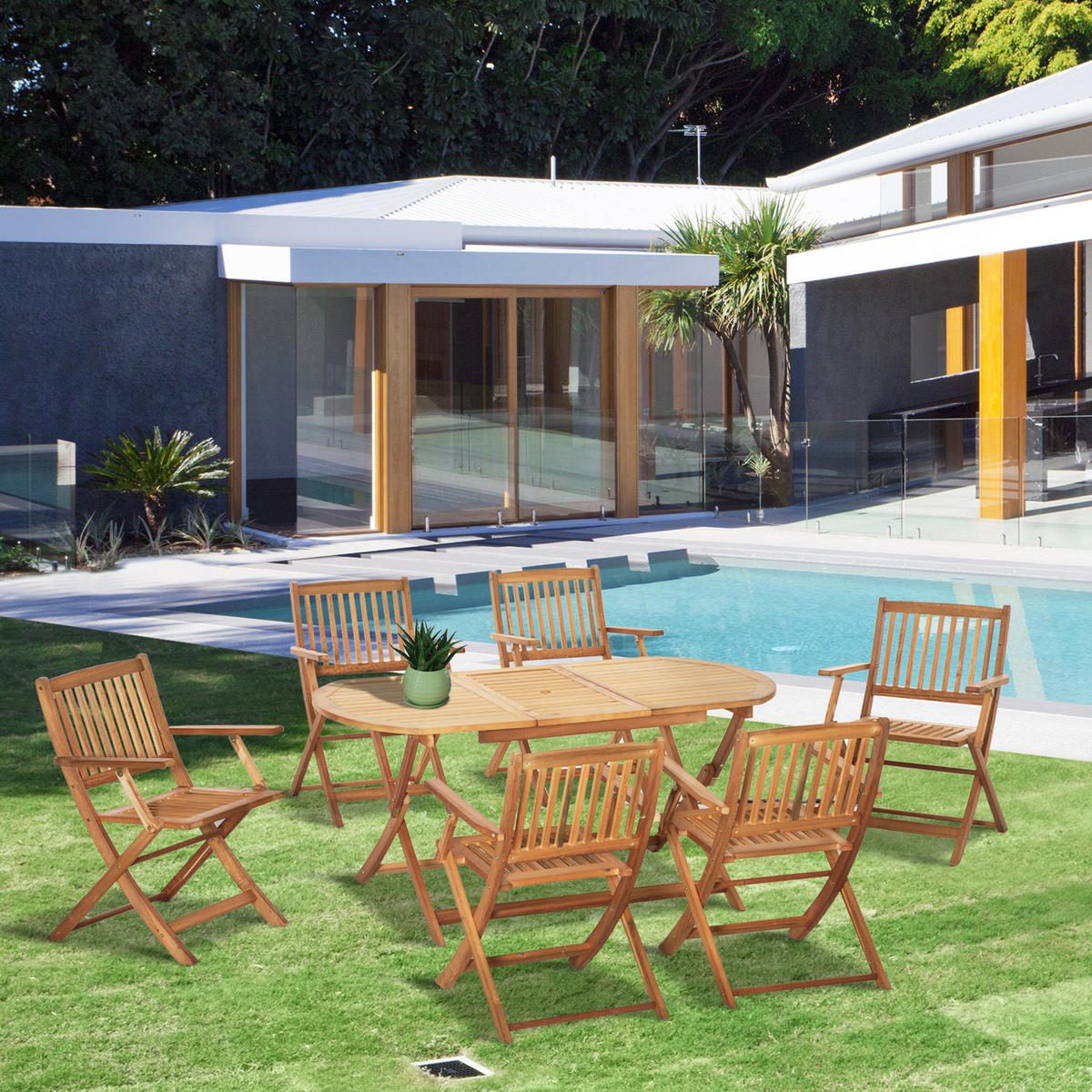 SITZGRUPPE, Gartengarnitur,Teak, Pappel - Naturfarben, Holz - Outsunny