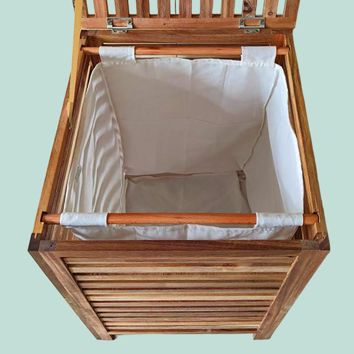 KOŠ za perilo rjava bela akacijev les s pokrovom 80 l - rjava, tekstil/les (45/45/65.5cm) - Relaxdays