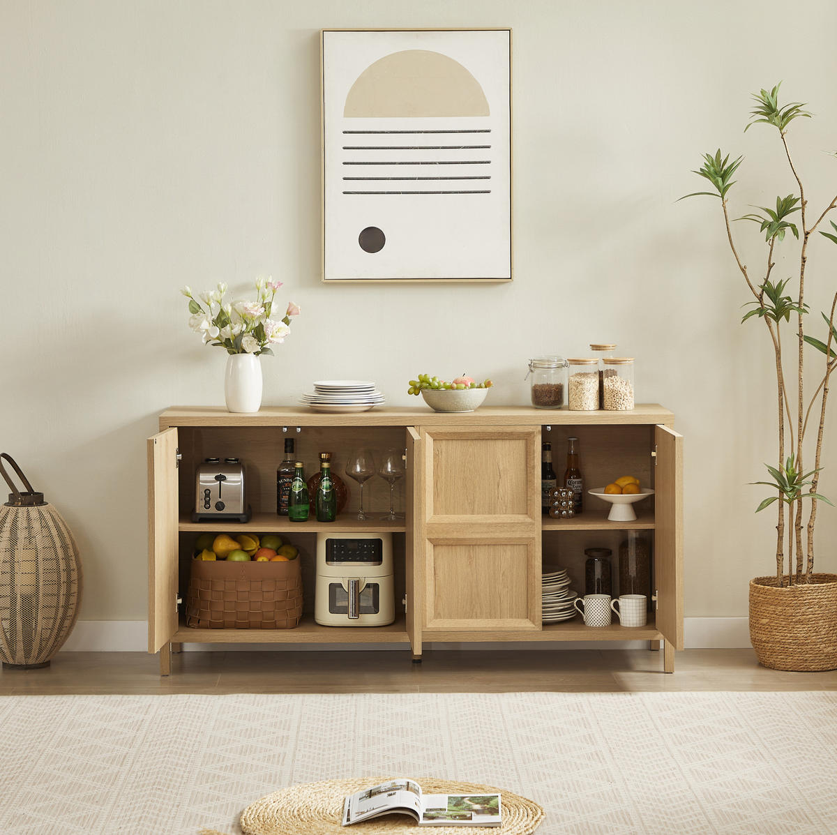 SIDEBOARD 160/40/80 cm in Eiche-Optik mit Tip-On und Soft-Close - Eichefarben, Holzwerkstoff (160/80/40cm) - BEAOK
