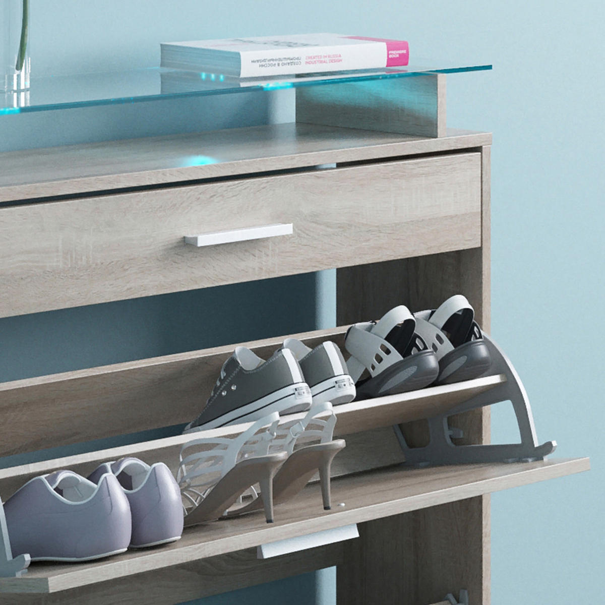 SCHUHKIPPER Alex Sonoma 89 x 104 cm - Braun/Sonoma Eiche, Holzwerkstoff (89/104/27cm) - Vicco