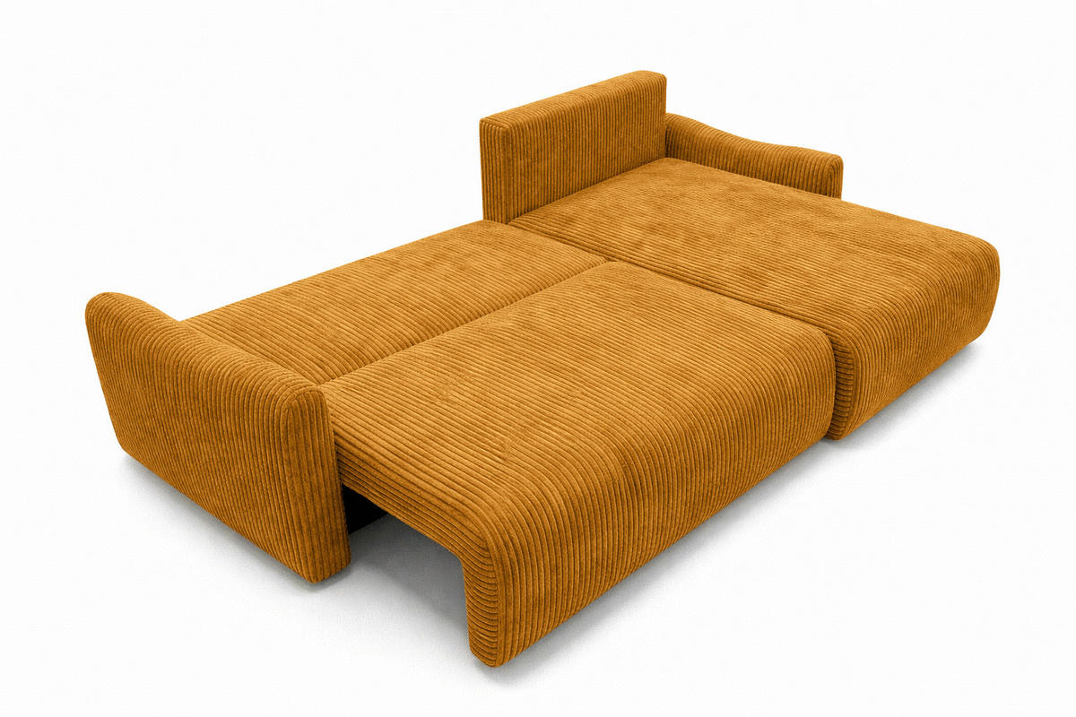 ECKSOFA Mit Schlaffunktion, Cordstoff Poso, Senffarbe, Rechts, JAPANDI - Gelb, Holz (262/145cm) - Kaiser Möbel