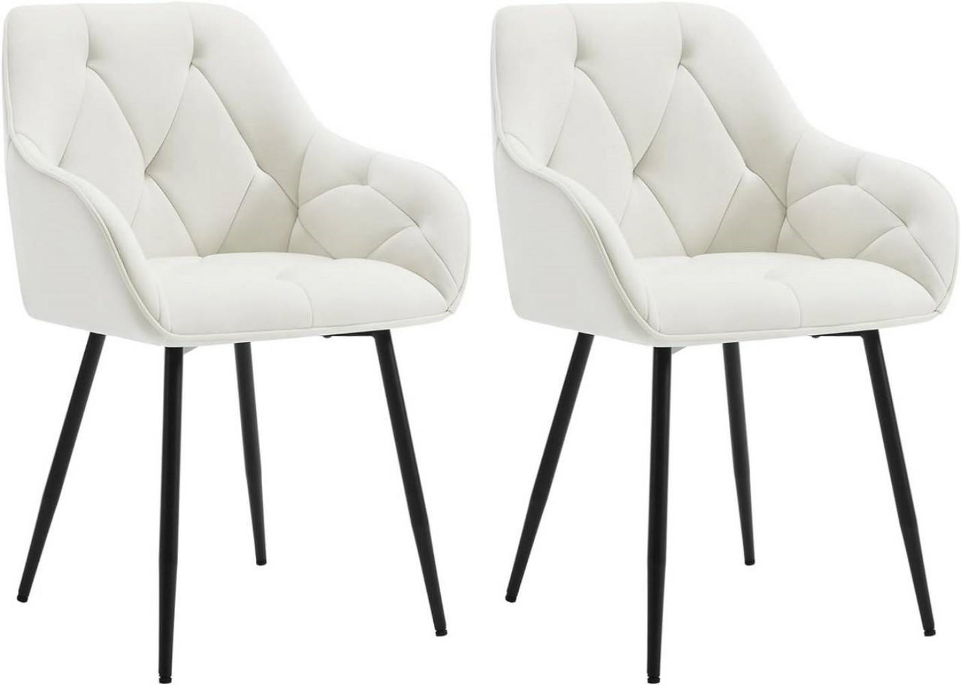 ESSZIMMERSTUHL 2er Set ergonomisch, aus Samt, Creme - Creme/Schwarz, Kunststoff/Textil (56/83.5/53cm) - Woltu