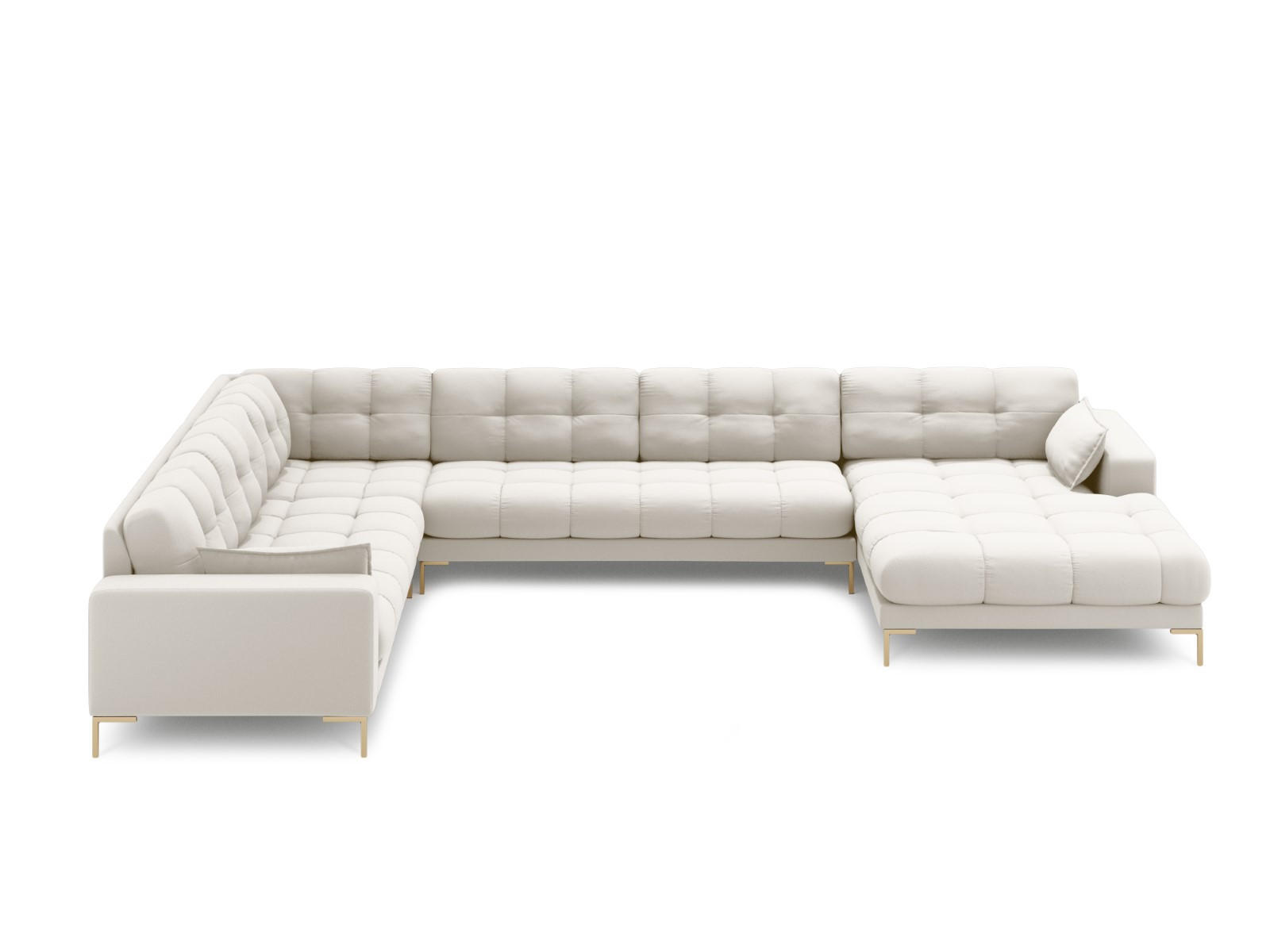 PANORAMASOFA links Mamaia aus strukturiertem Stoff leichtes beige 7 Sitzplätze - Creme, Textil (256/75/327cm) - Micadoni