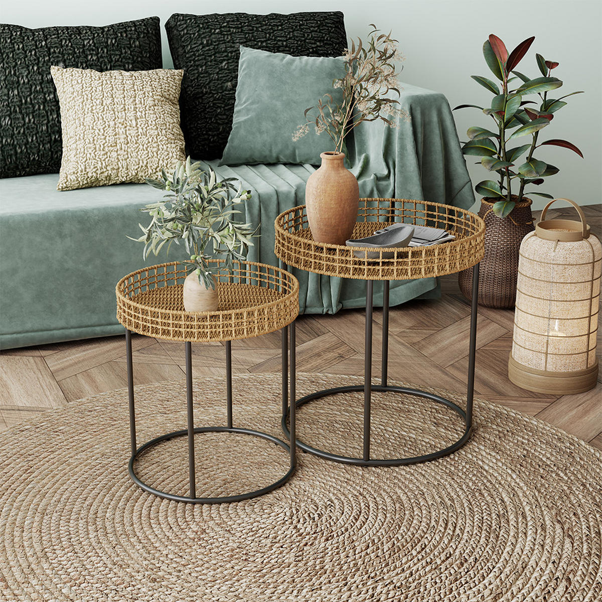 COUCHTISCH-SET Brunswick Holz 44 x 44 cm 2er-Set - Schwarz/Sonoma Eiche, Metall (44/44/47.5cm) - Vicco