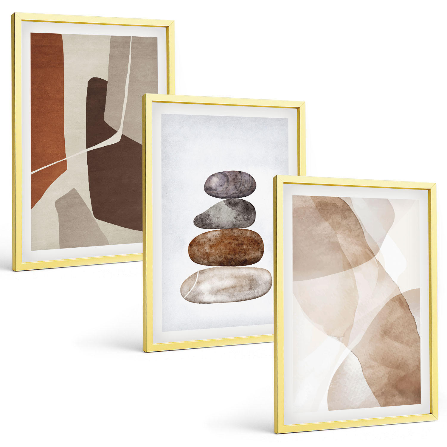 BILDER SET 3er Set - 40x60 cm Goldrahmen - Moderne abstrakte Malerei - Goldfarben, Kunststoff (40/60cm) - TULUP