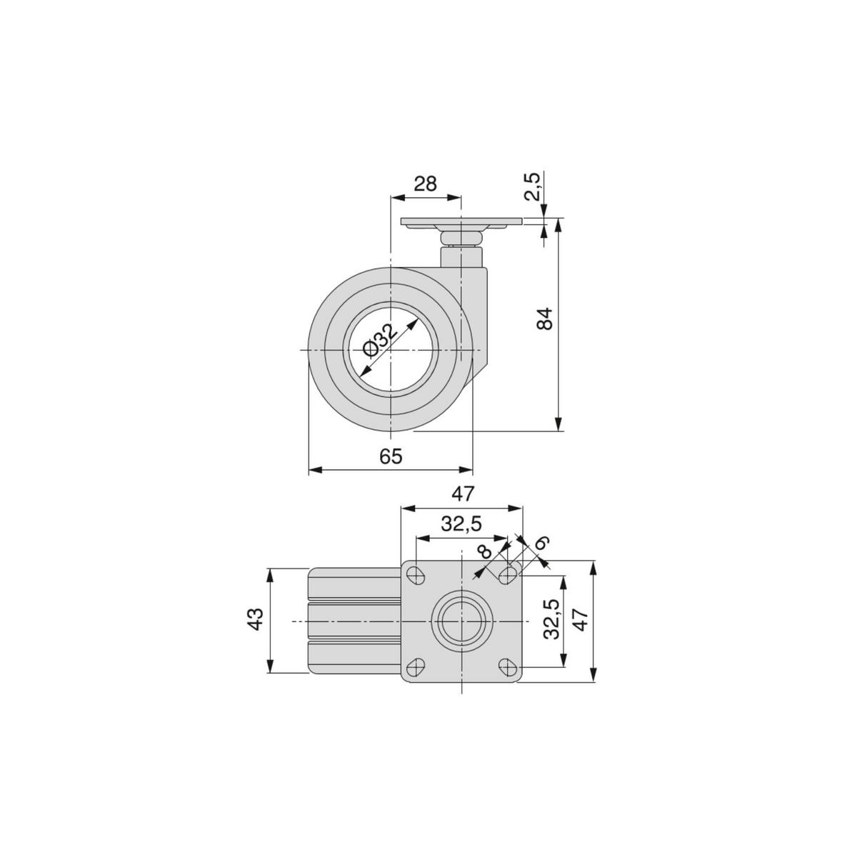 ROLLEN Hole mit Montageplatte, Durchmesser 65mm, Stahl, Schwarz lackiert und Kunststoff 4er-set - Schwarz, Metall (12/12/18.5cm) - EMUCA