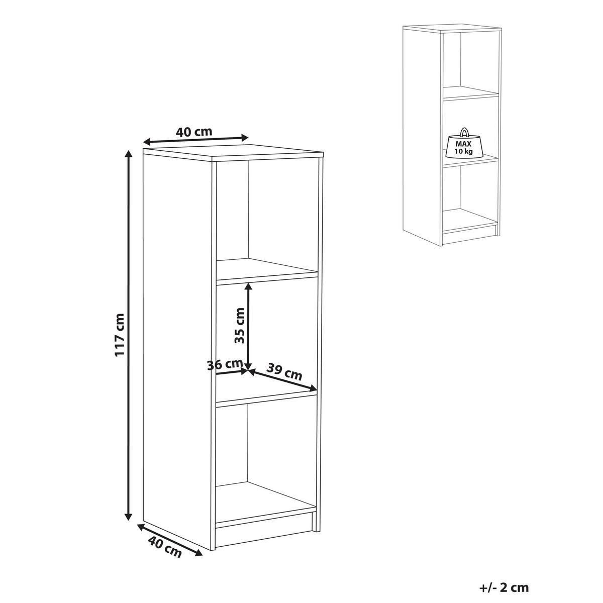 BÜCHERREGAL mit 3 Ebenen 117 cm Weiß Zehna - Weiß, Holzwerkstoff (40/117/40cm) - Beliani